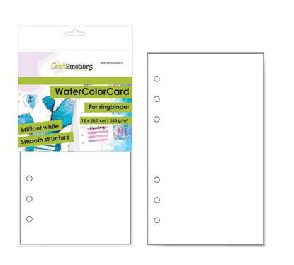 CraftEmotions WaterColorCard - bril. Ringband wit 10 vl 12x20,5cm - 350 gr - 6 Ring A5