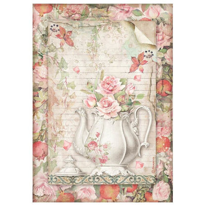 Stamperia A4 Rice Paper Casa Granada Teapot with Flowers